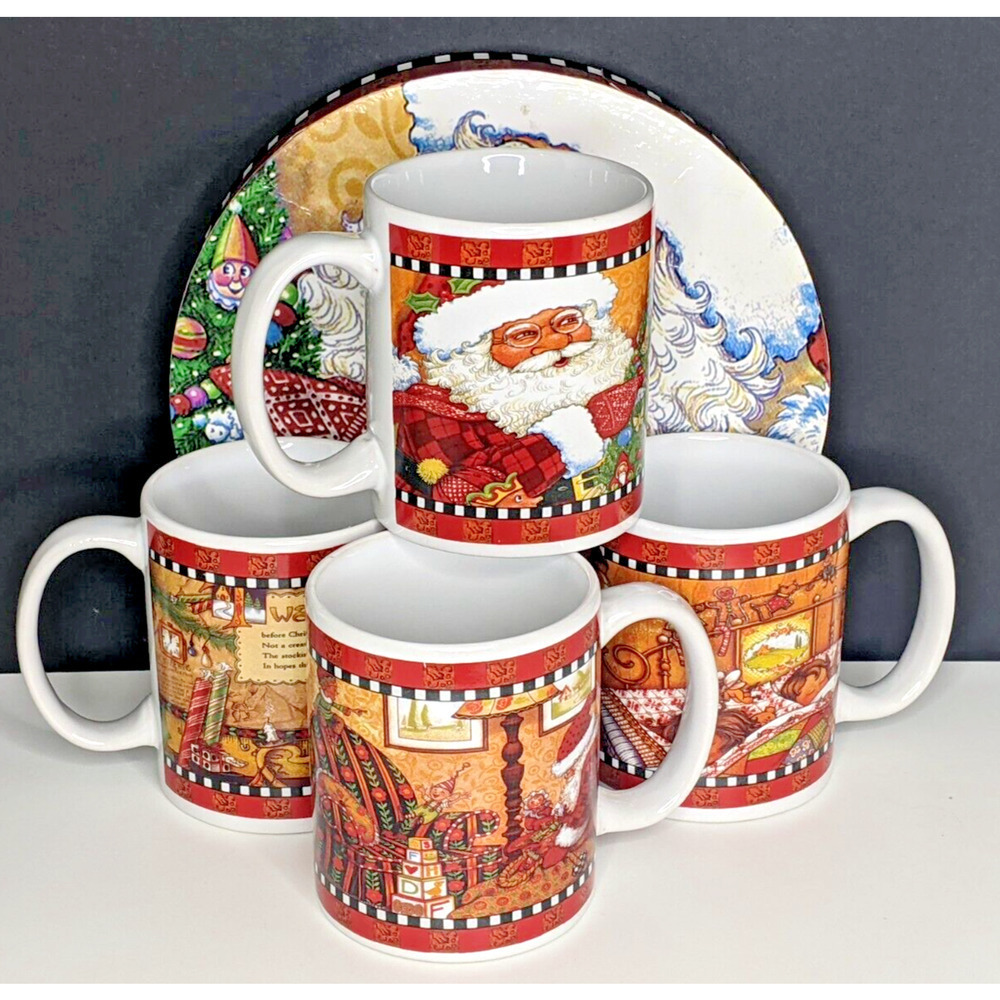 SANTA MUGS Christmas Holiday Mugs Set in Box Night Before Christmas